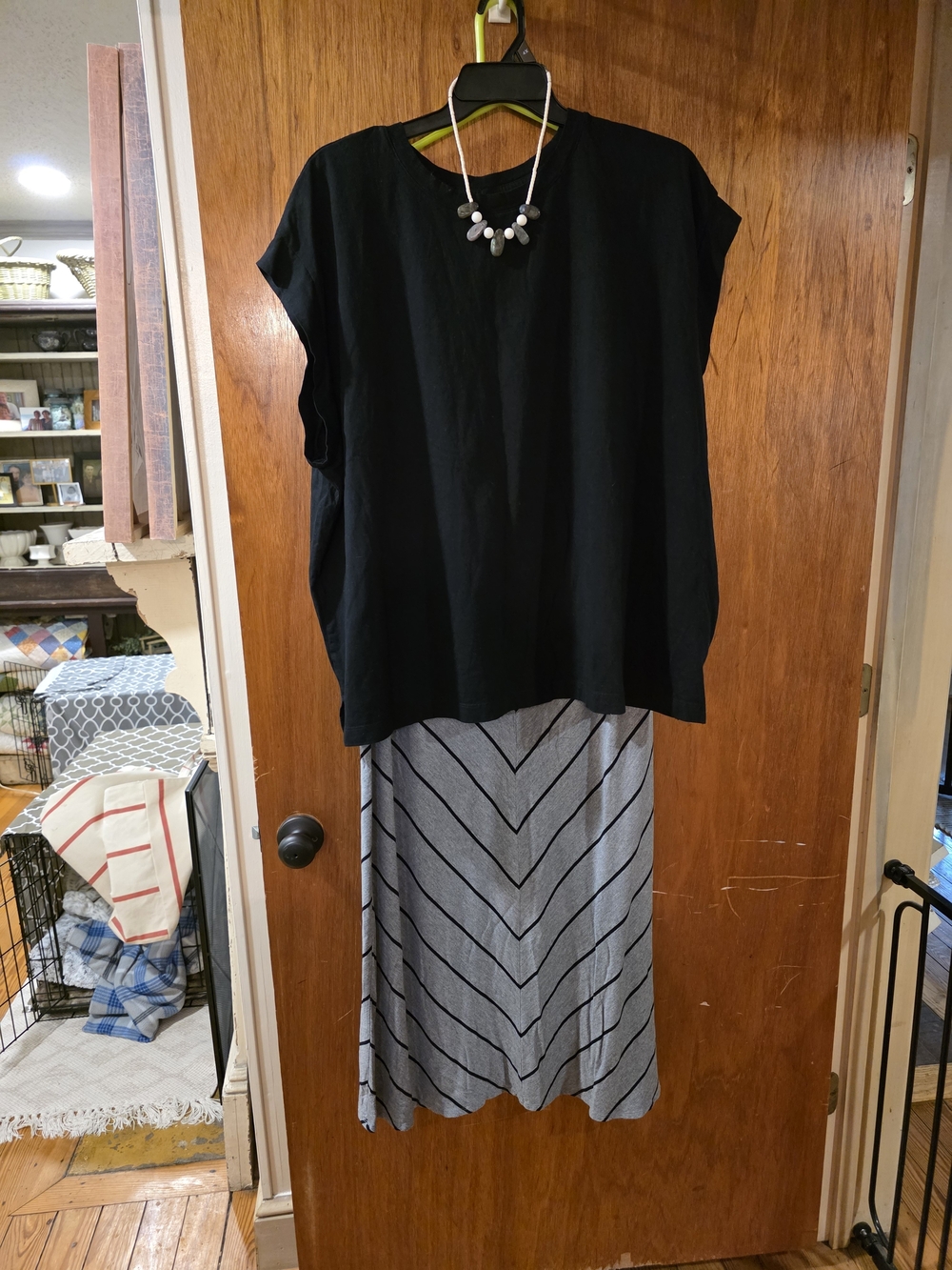 a new day Black Top with Gray Chevron Maxi Skirt
